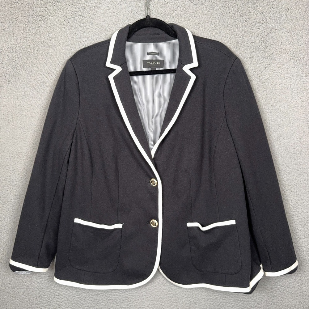 Talbots Blazer Womens 18W Black‎ White Aberdeen Office Career Academia Preppy